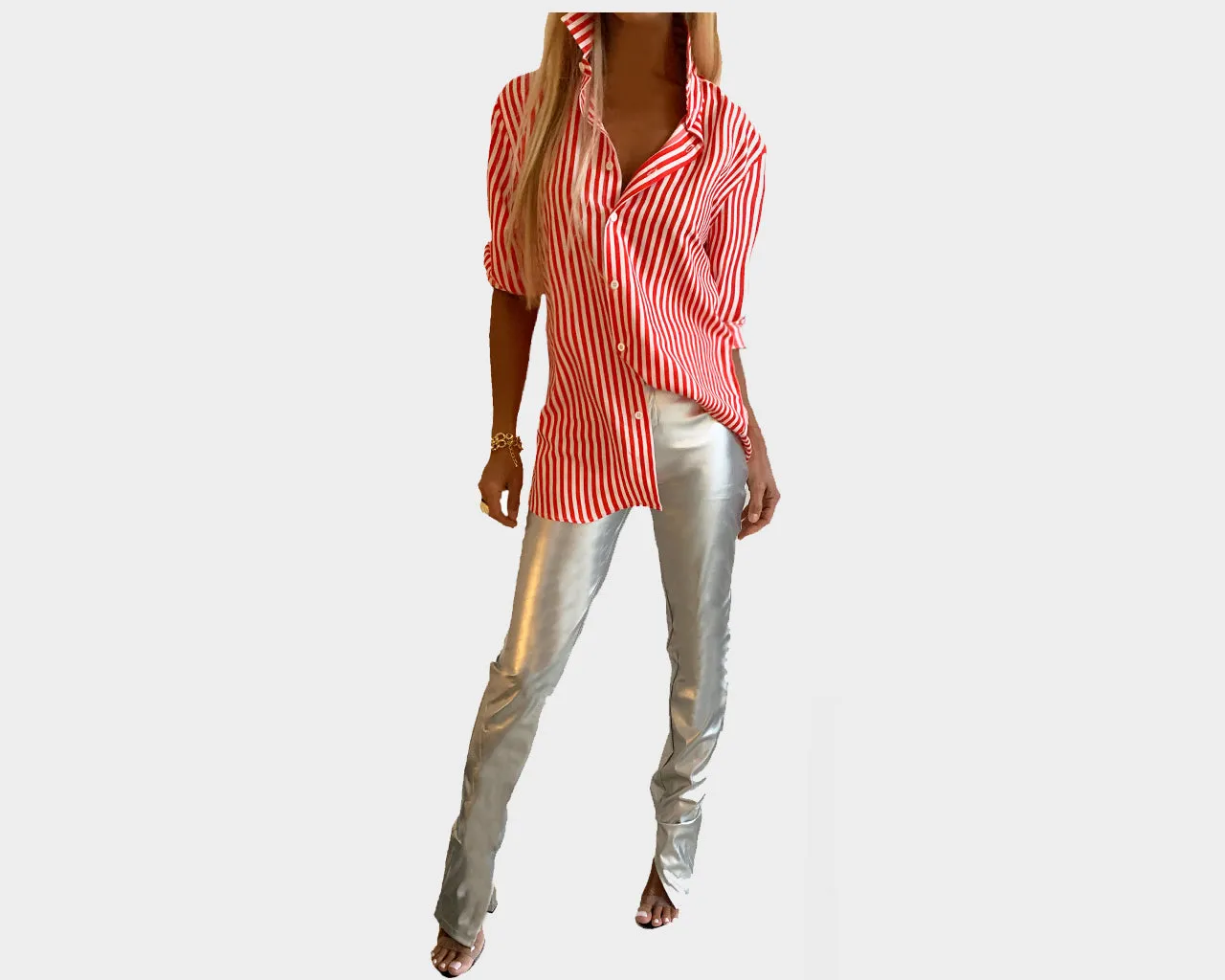55 Silver Vegan-Leather jeans pants- The Rodeo Drive