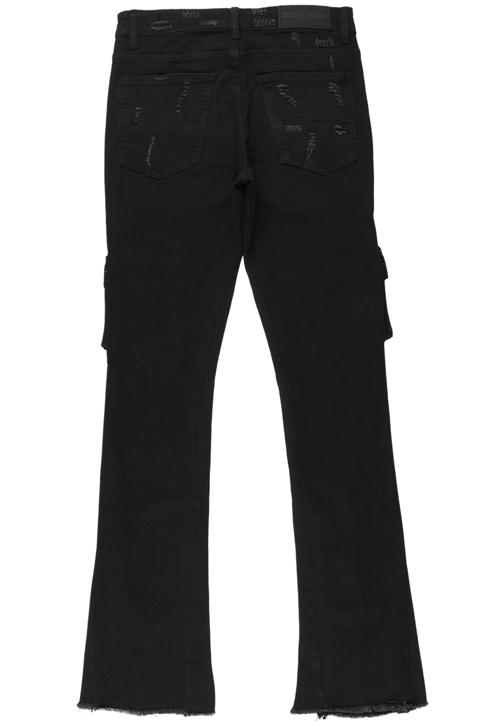 Adriel Black Cargo Stacked Flare Jean