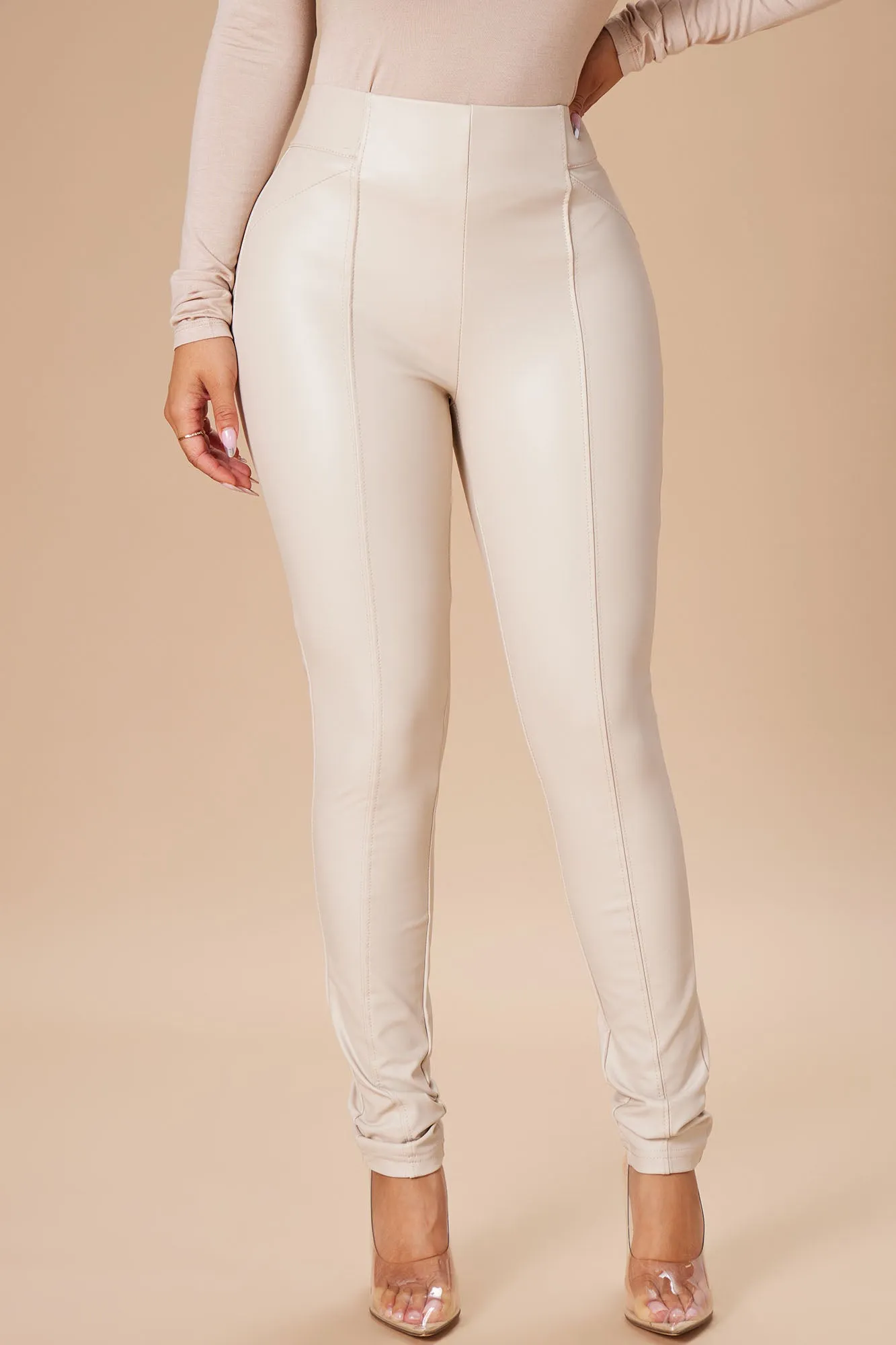 All Eyes On You Faux Leather Leggings - Ivory