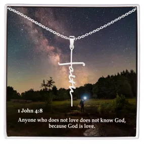 Anyone Who Does Not Love Does Not Know God, Because God Is Love - Faith Cross Necklace with Message Card - Gift for Her - Gift for Him