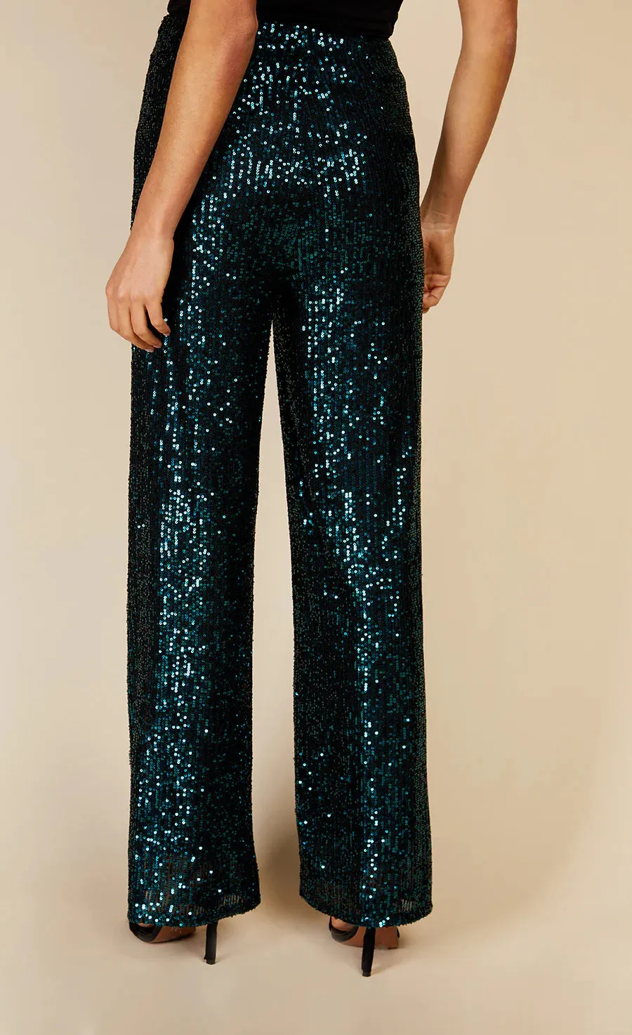 BAILEY HIGH WAISTED SEQUIN TROUSERS (GREEN)u