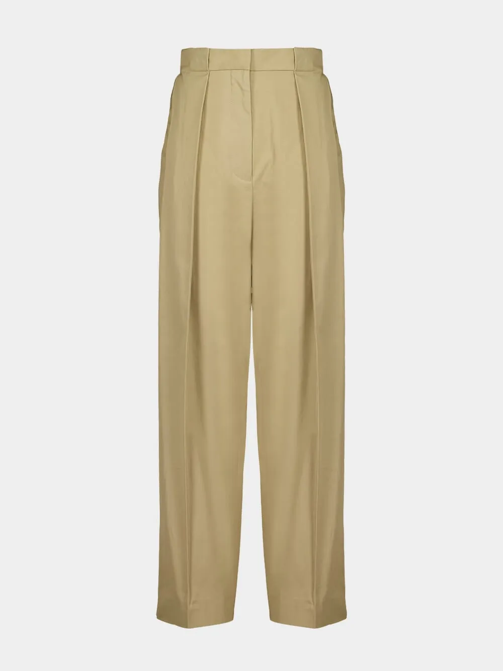 Beige Pleated High-Waisted Trousers