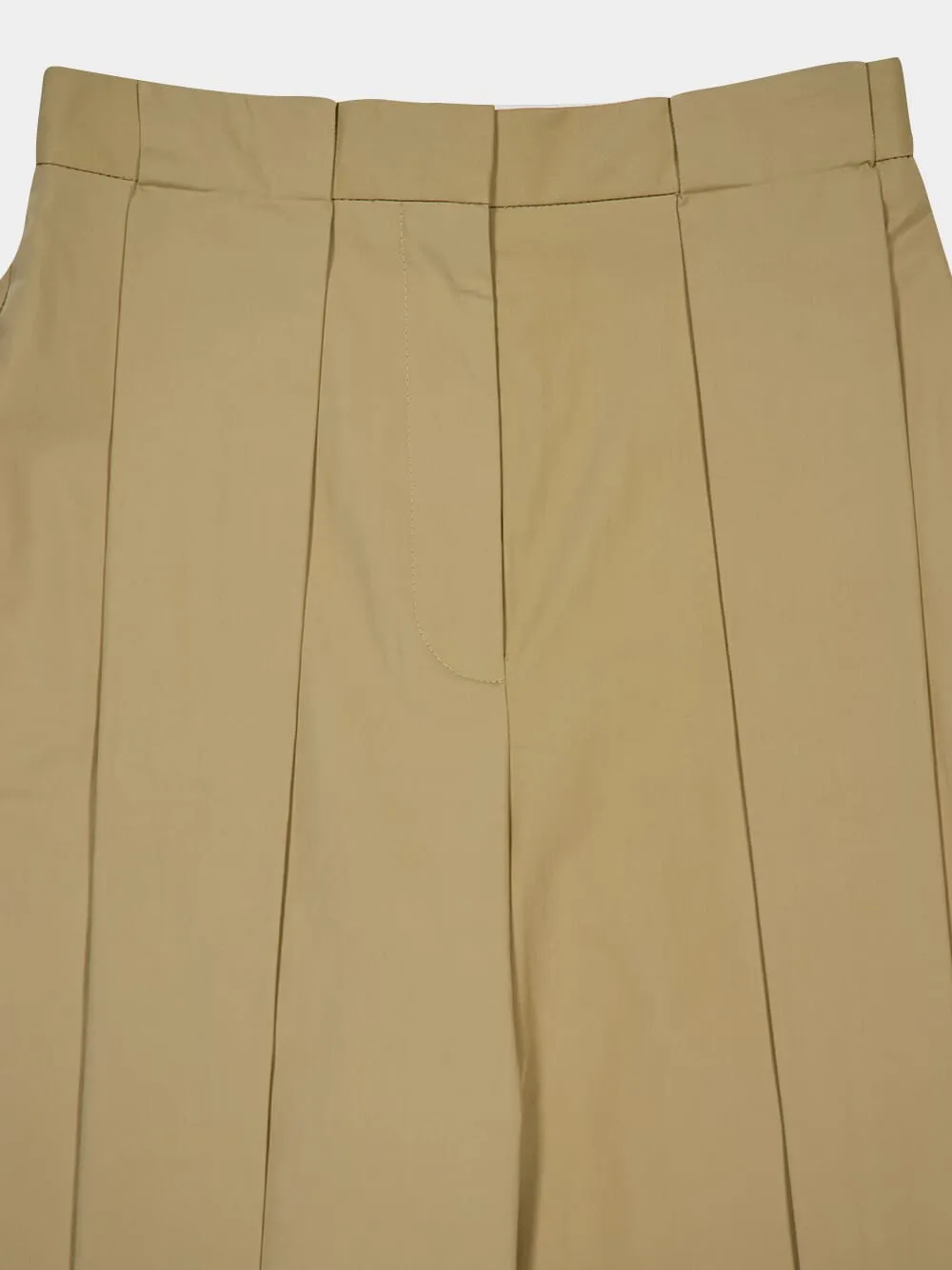 Beige Pleated High-Waisted Trousers