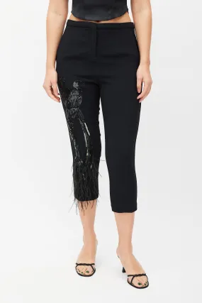 Black Sequin Feather Cropped Trouser