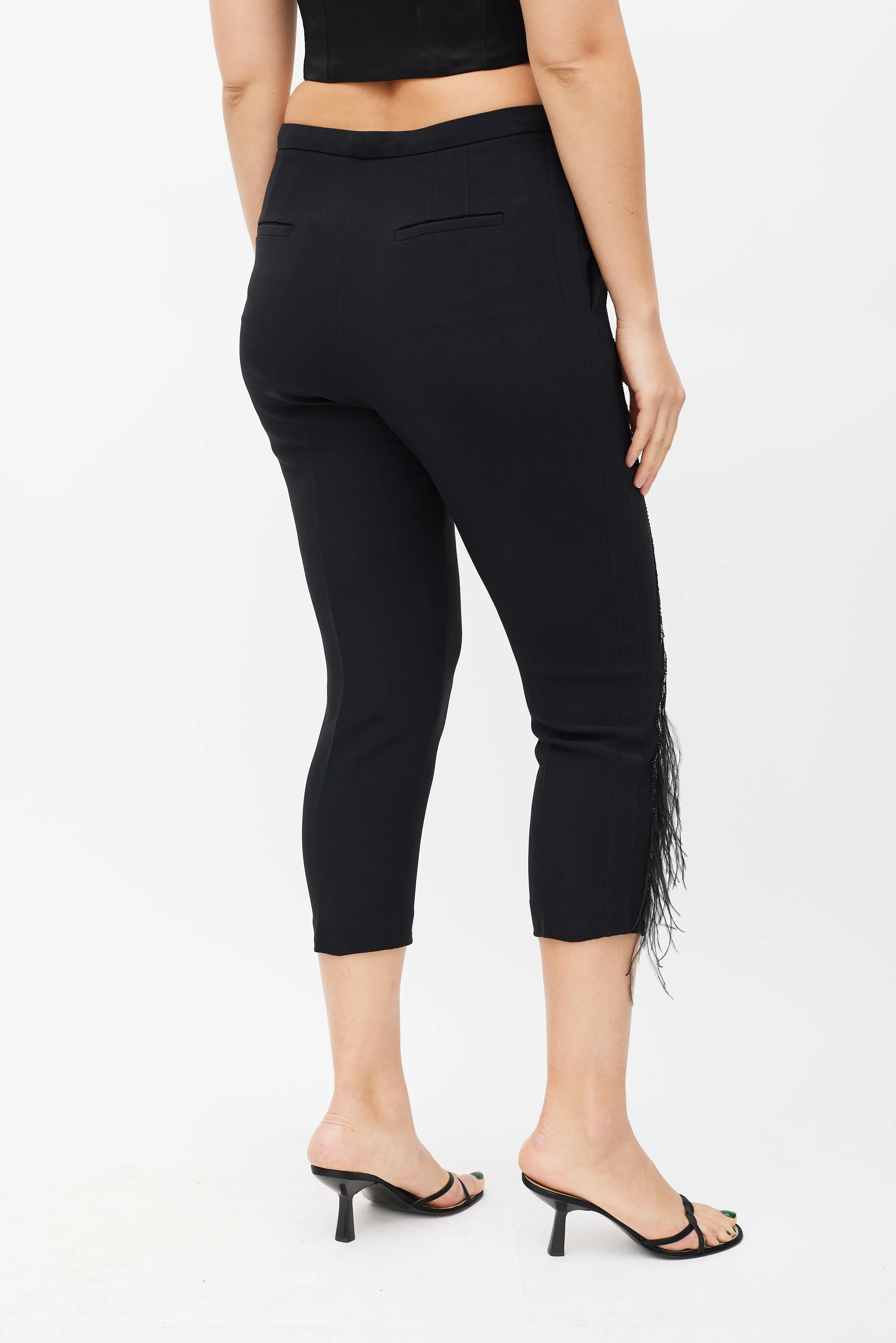 Black Sequin Feather Cropped Trouser