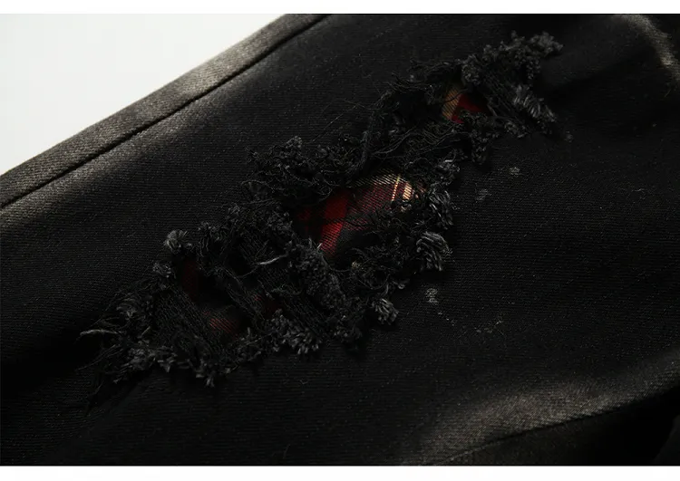 Black Split Cuffs Distressed Flared Jeans with Lace-up