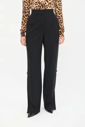 Black Wool Embellished Split Trouser