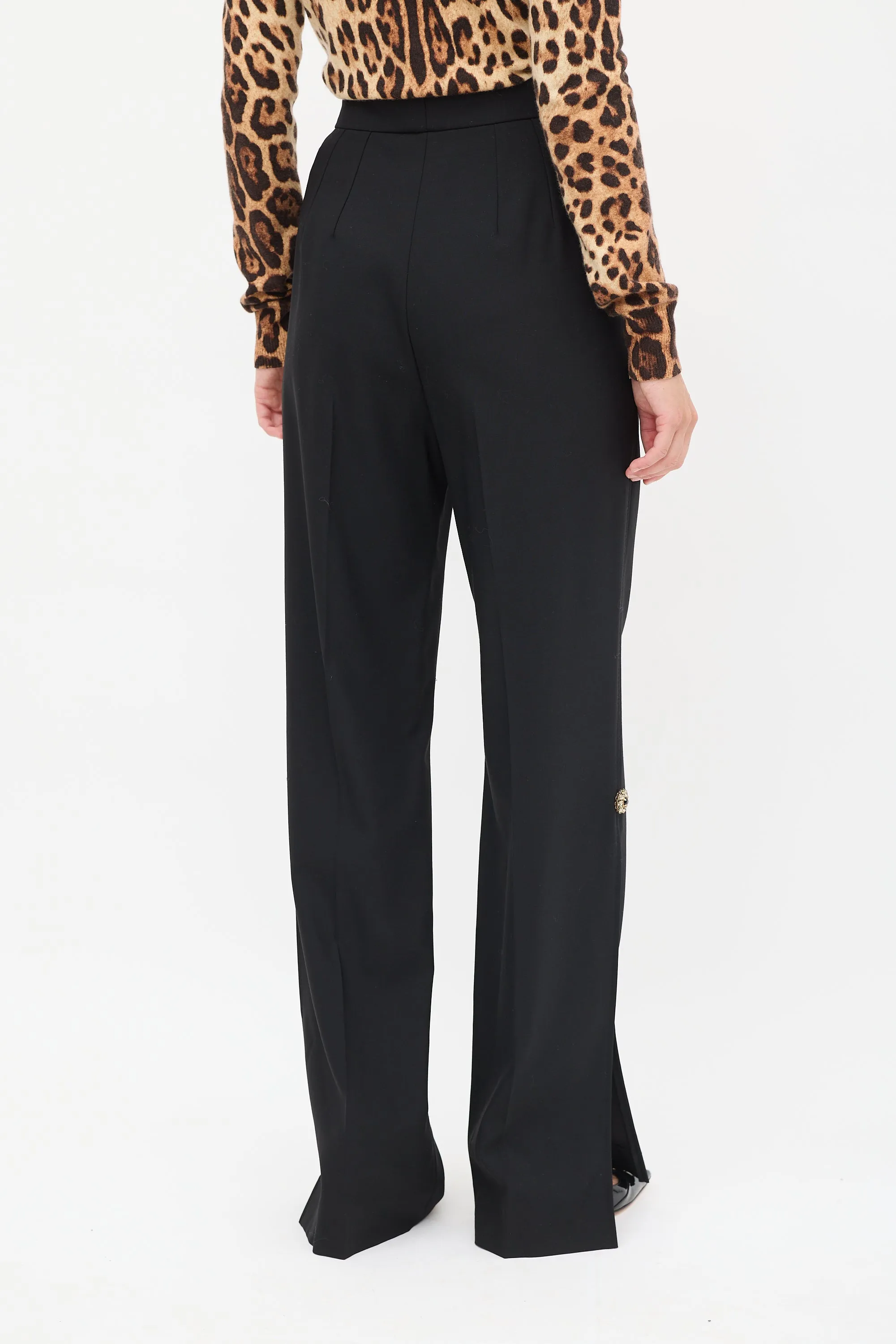 Black Wool Embellished Split Trouser