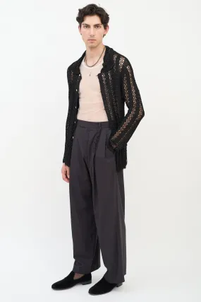 Black Wool Pleated Wide Leg Trouser