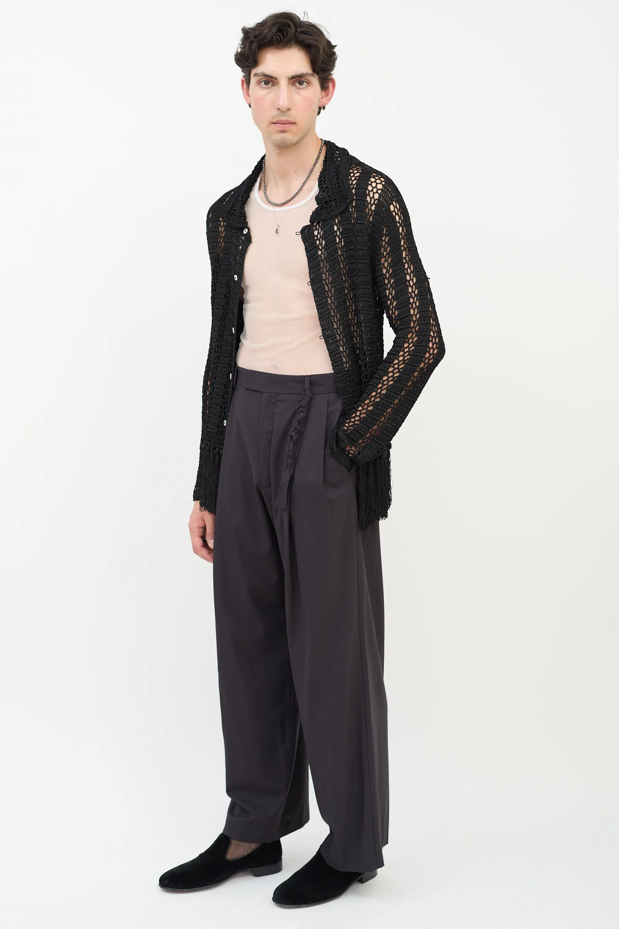 Black Wool Pleated Wide Leg Trouser