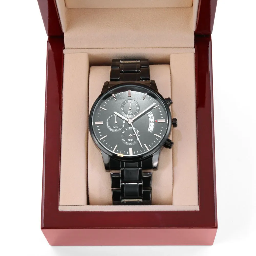 Boyfriend, Every Second I Love You More - Engraved Design Black Chronograph Watch - Gift for Boyfriend