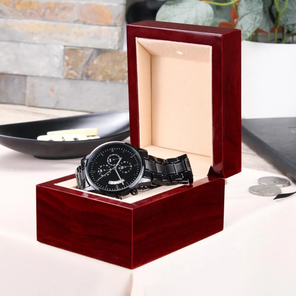 Boyfriend, Every Second I Love You More - Engraved Design Black Chronograph Watch - Gift for Boyfriend