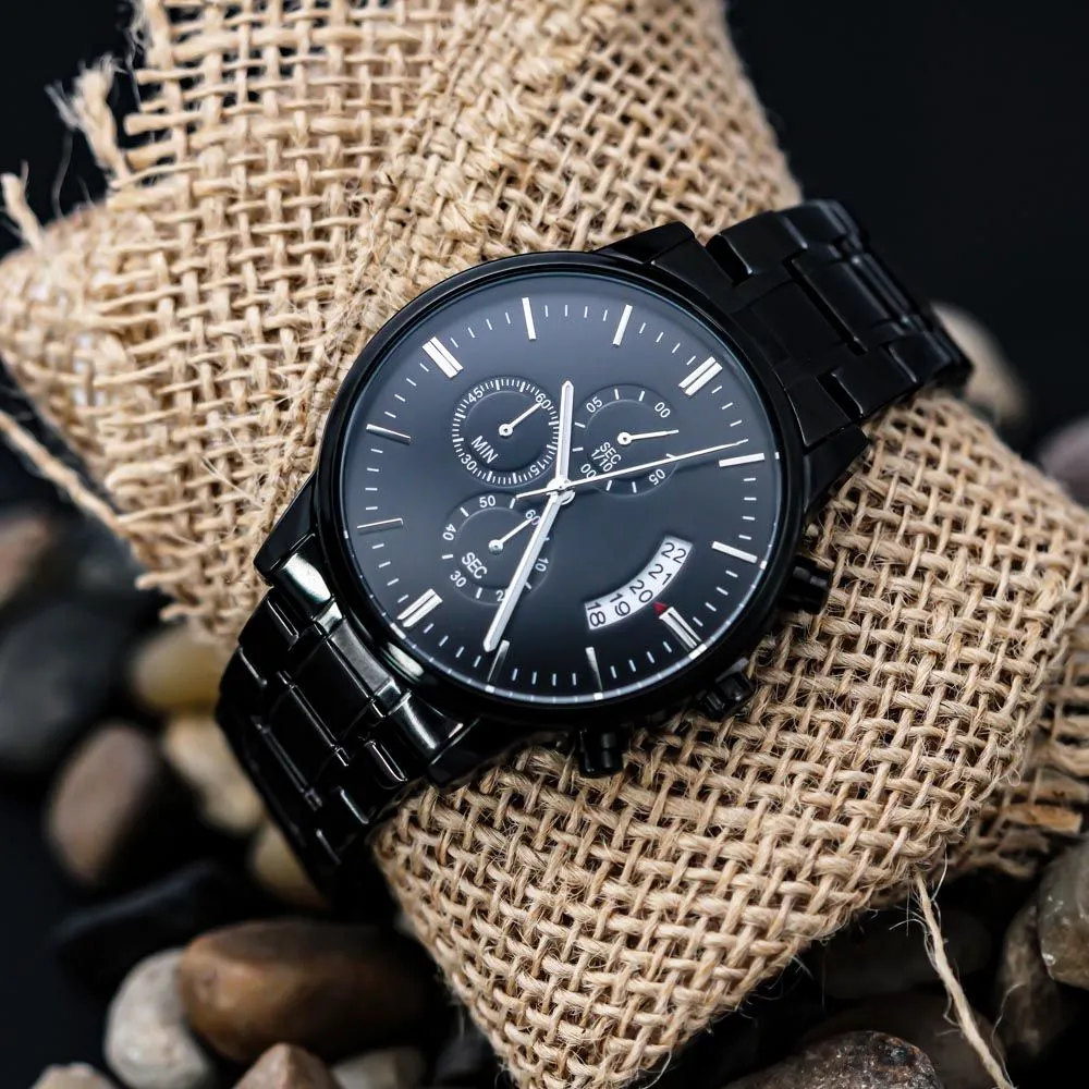 Boyfriend, Every Second I Love You More - Engraved Design Black Chronograph Watch - Gift for Boyfriend