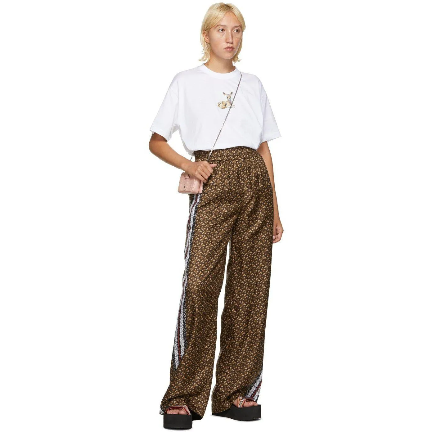 Burberry Brown Silk Seighford Monogram Trousers