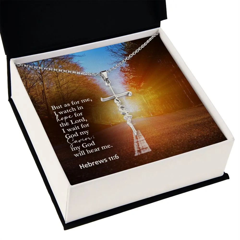 But As For Me, I Watch In Hope For The Lord, I Wait For God My Savior; My God Will Hear Me - Faith Cross Necklace with Message Card - Gift for Her - Gift for Him