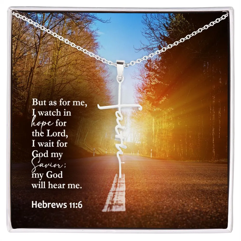 But As For Me, I Watch In Hope For The Lord, I Wait For God My Savior; My God Will Hear Me - Faith Cross Necklace with Message Card - Gift for Her - Gift for Him