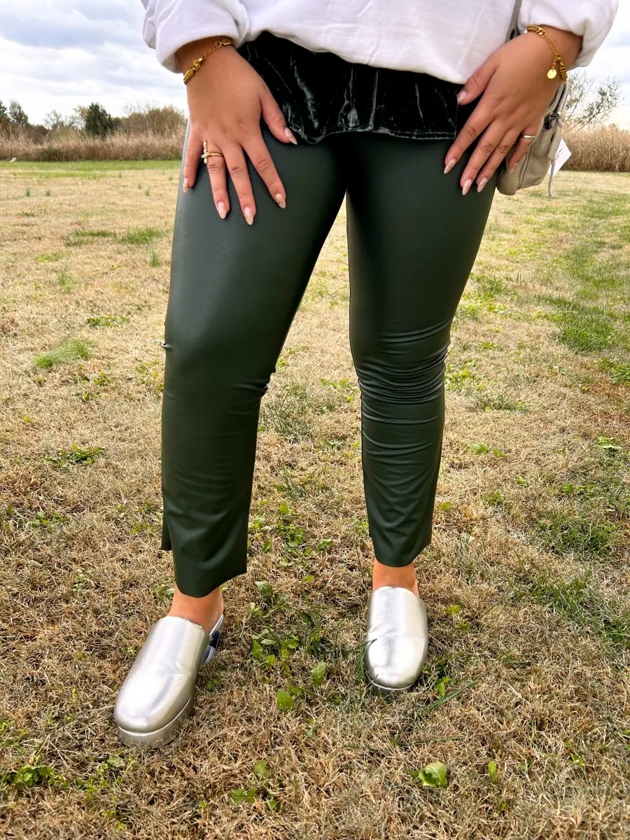 Commando: Faux Leather Crop Flare - Pine