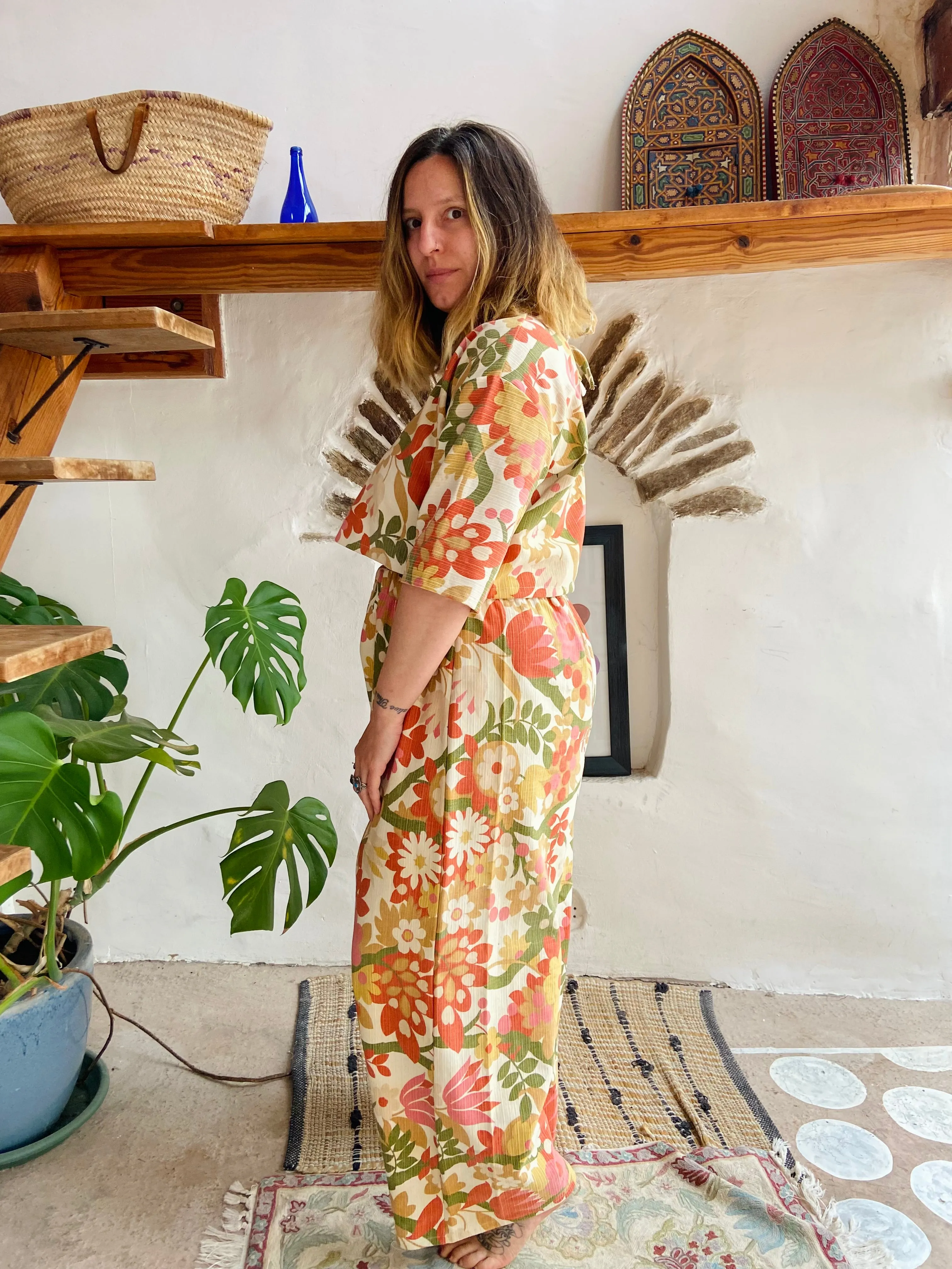 DESERT FOX Bright Floral Print Wide Leg Trousers - M/L