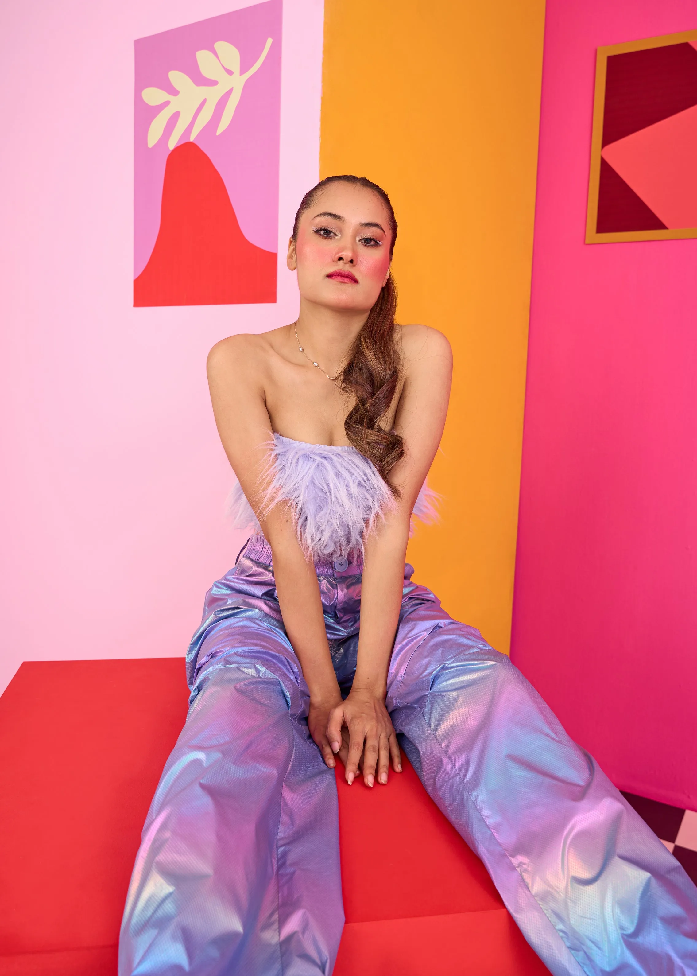Emily in Paris: Multi-Tone Metallic Straight Fit Pants