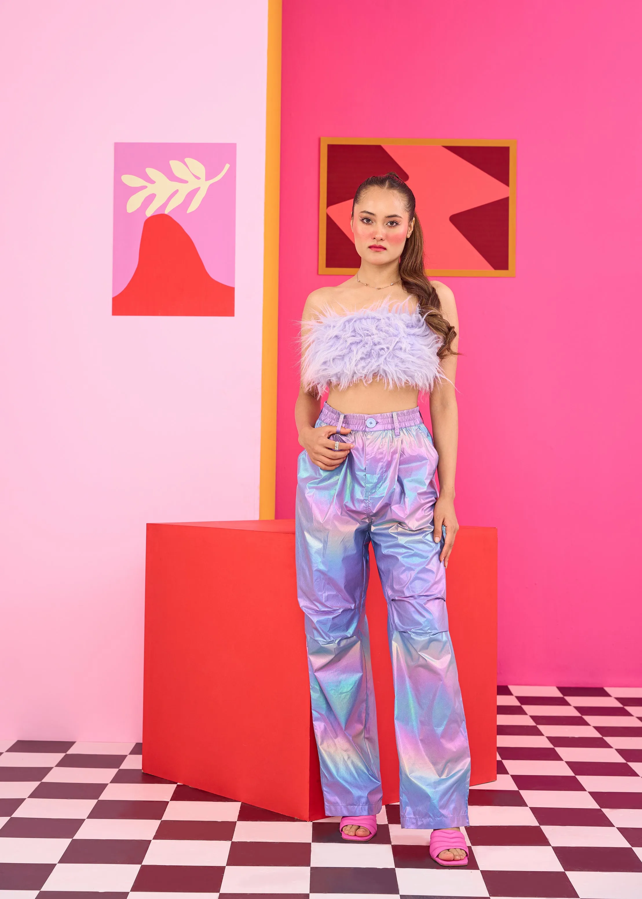 Emily in Paris: Multi-Tone Metallic Straight Fit Pants