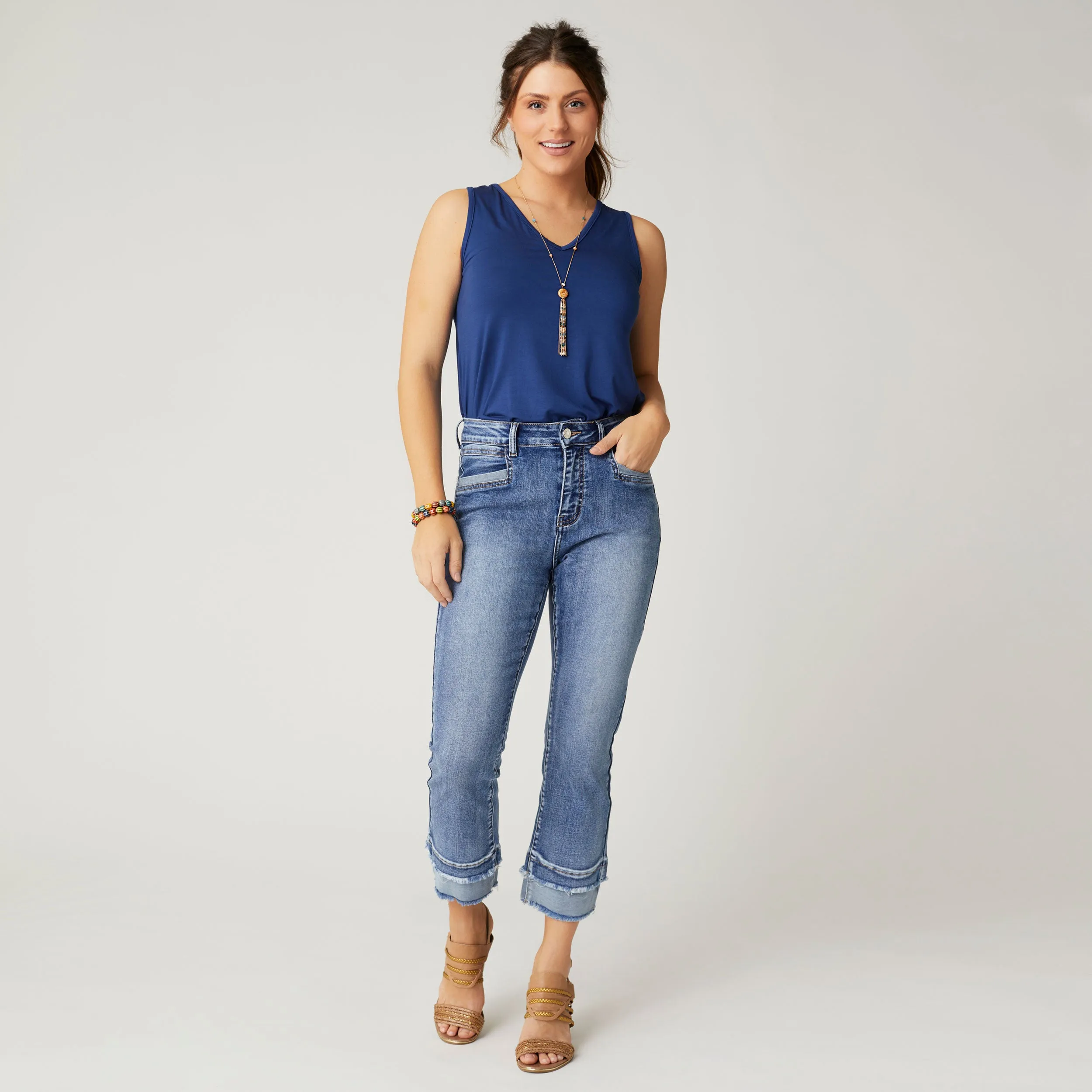 EverStretch Boyfriend Capri Jeans with Contrast Bottom - Medium Denim - Final Sale