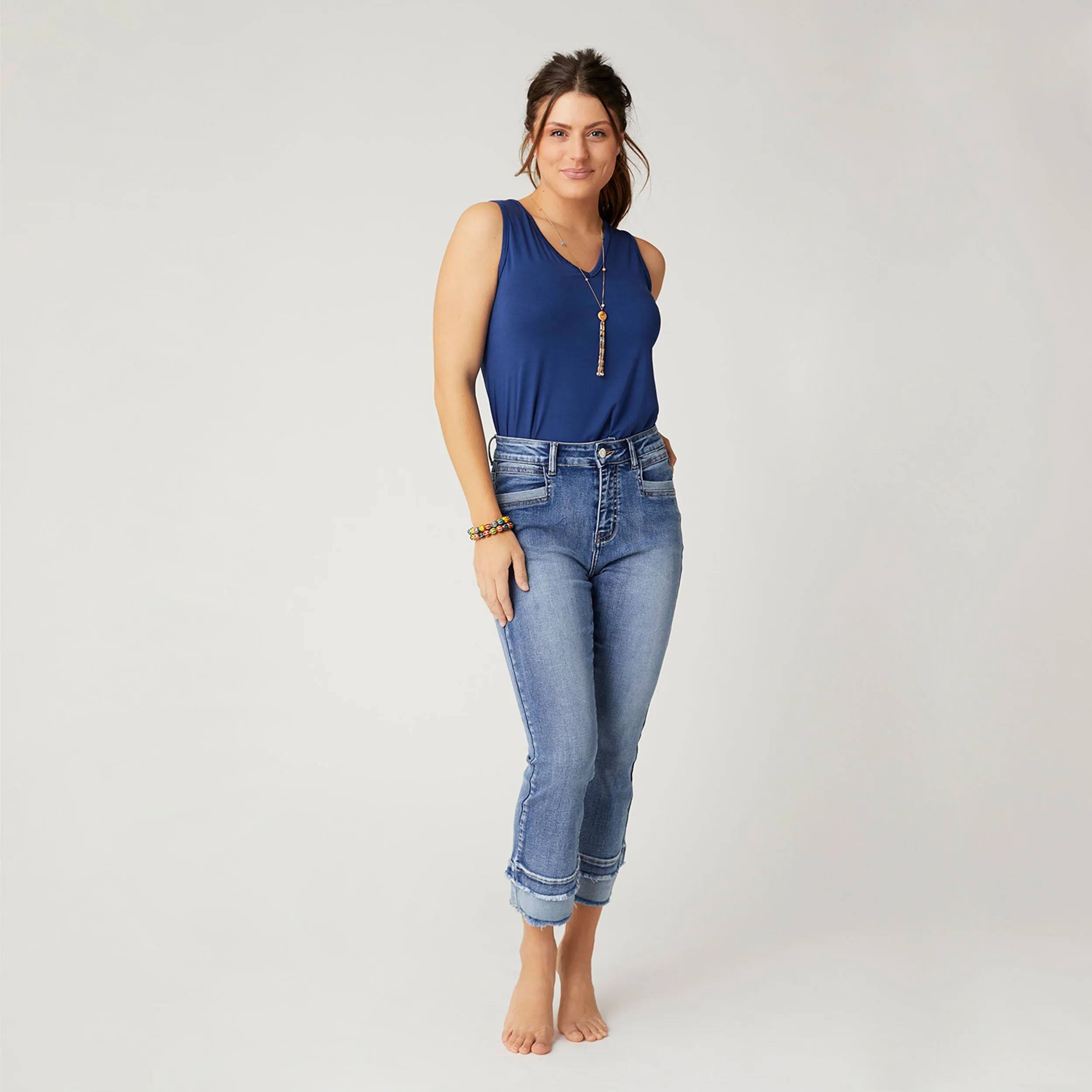 EverStretch Boyfriend Capri Jeans with Contrast Bottom - Medium Denim - Final Sale