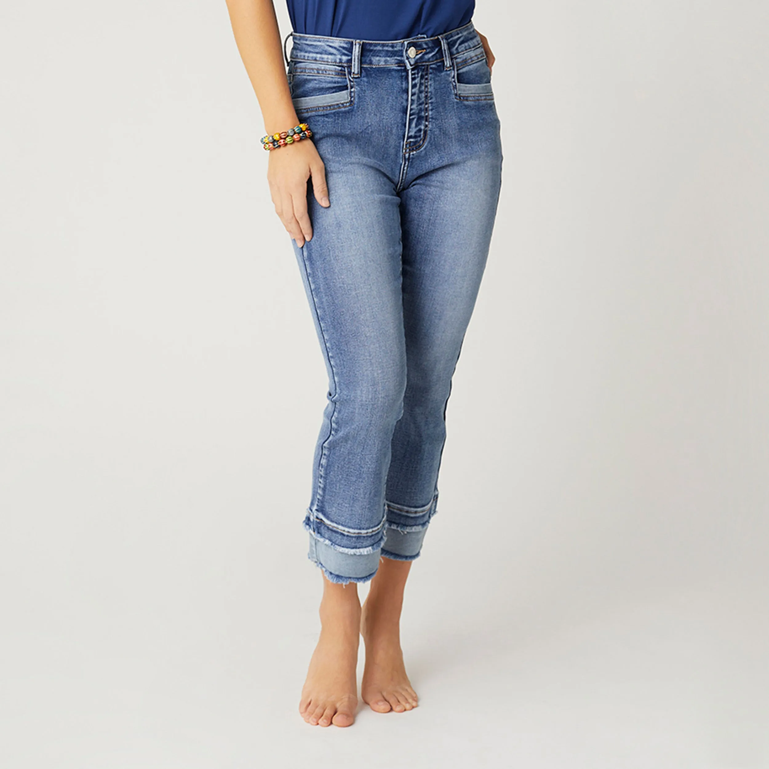 EverStretch Boyfriend Capri Jeans with Contrast Bottom - Medium Denim - Final Sale