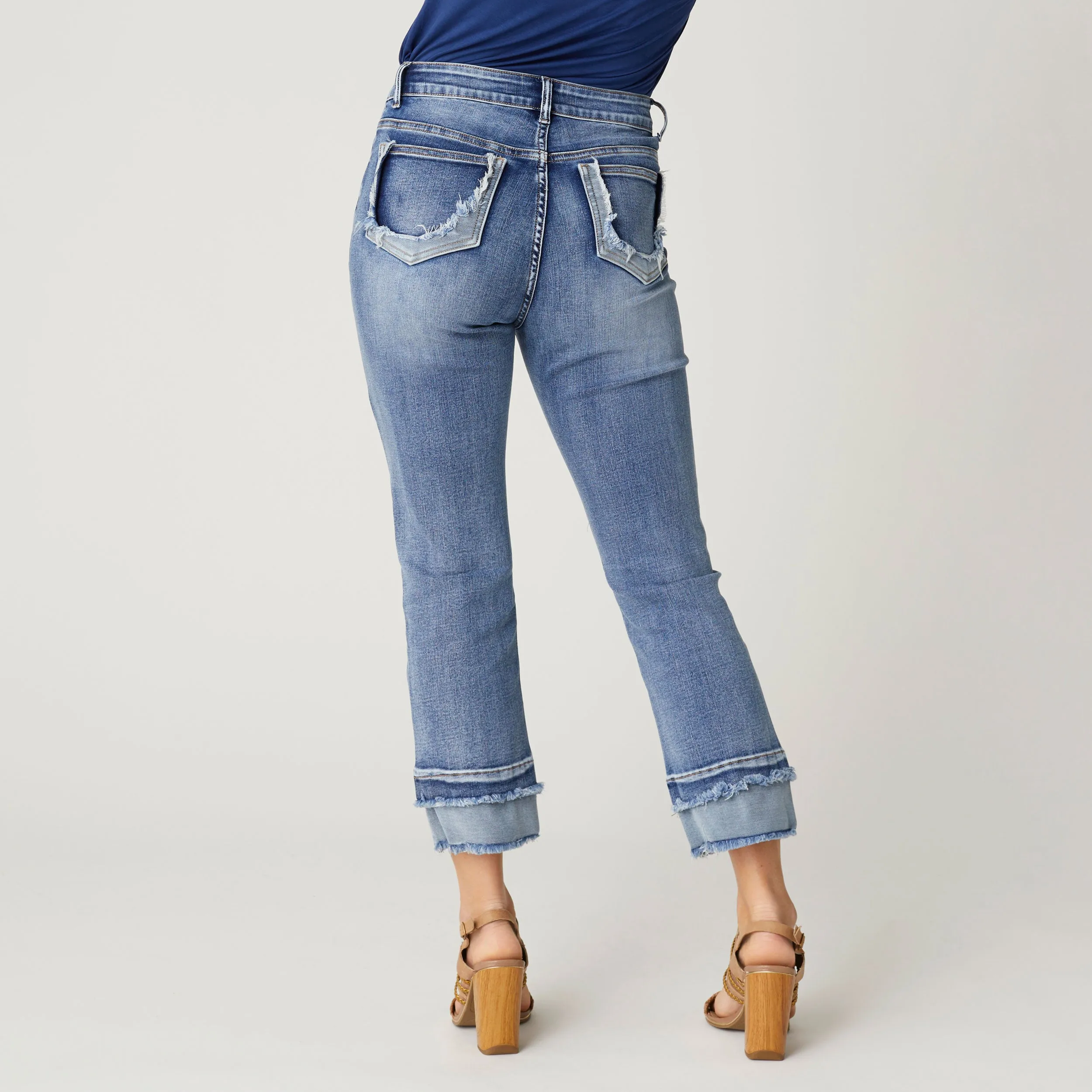 EverStretch Boyfriend Capri Jeans with Contrast Bottom - Medium Denim - Final Sale