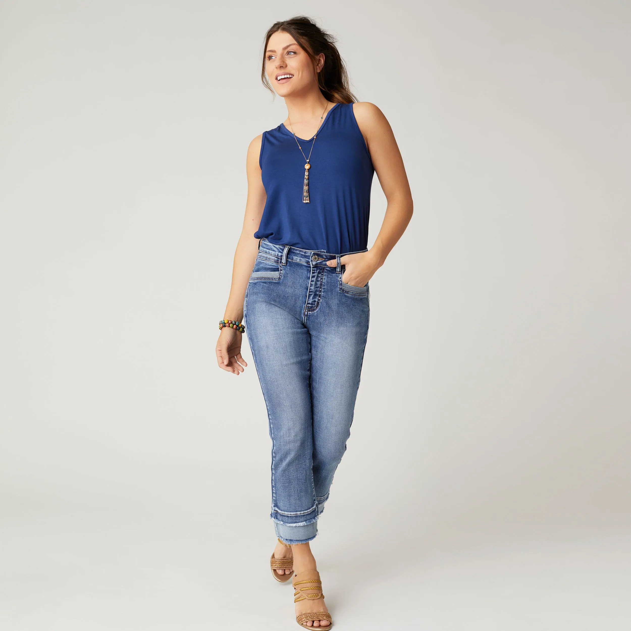 EverStretch Boyfriend Capri Jeans with Contrast Bottom - Medium Denim - Final Sale