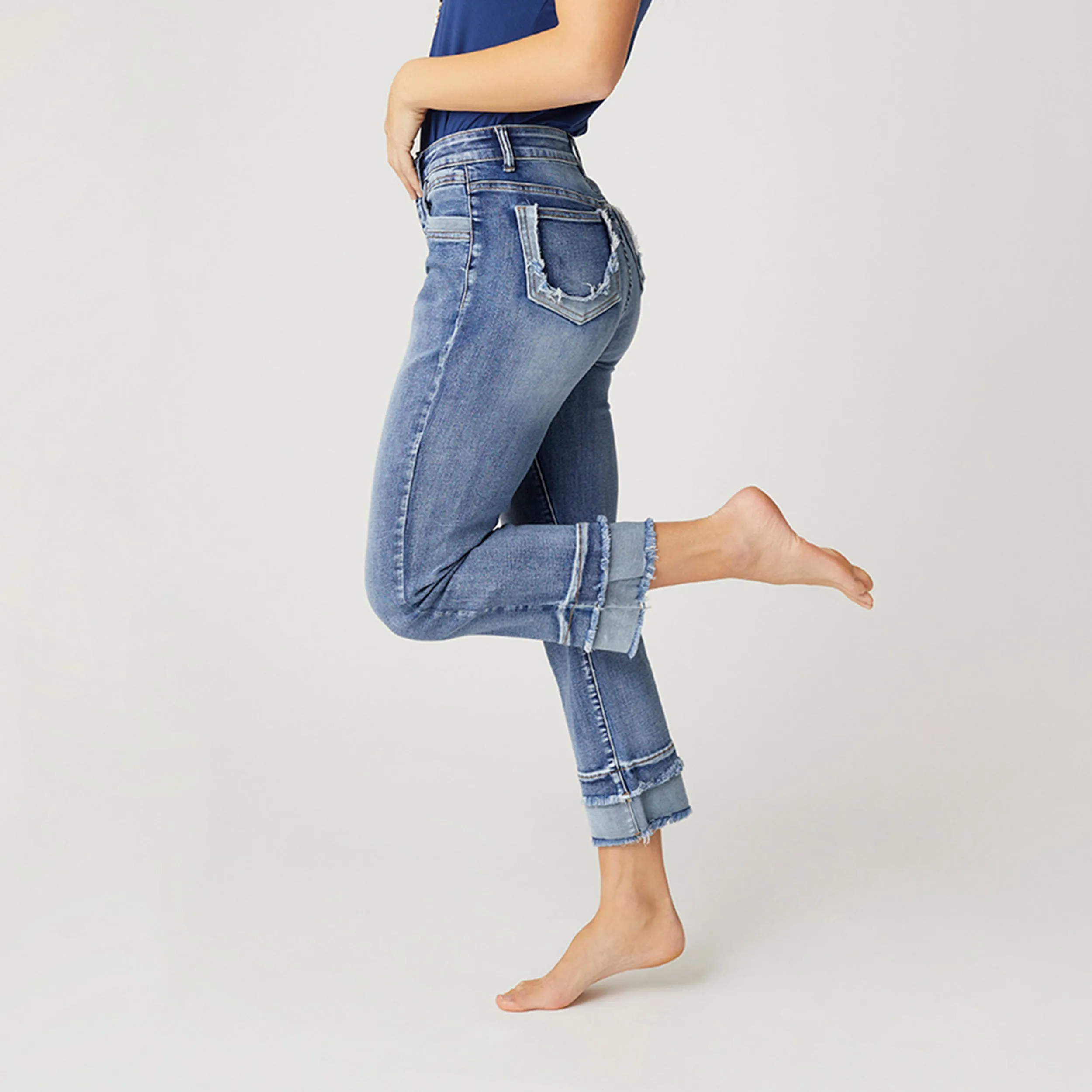 EverStretch Boyfriend Capri Jeans with Contrast Bottom - Medium Denim - Final Sale