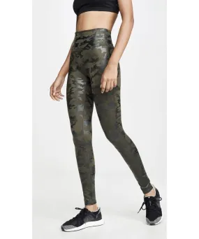 Faux Leather Leggings, Matte Green Camo