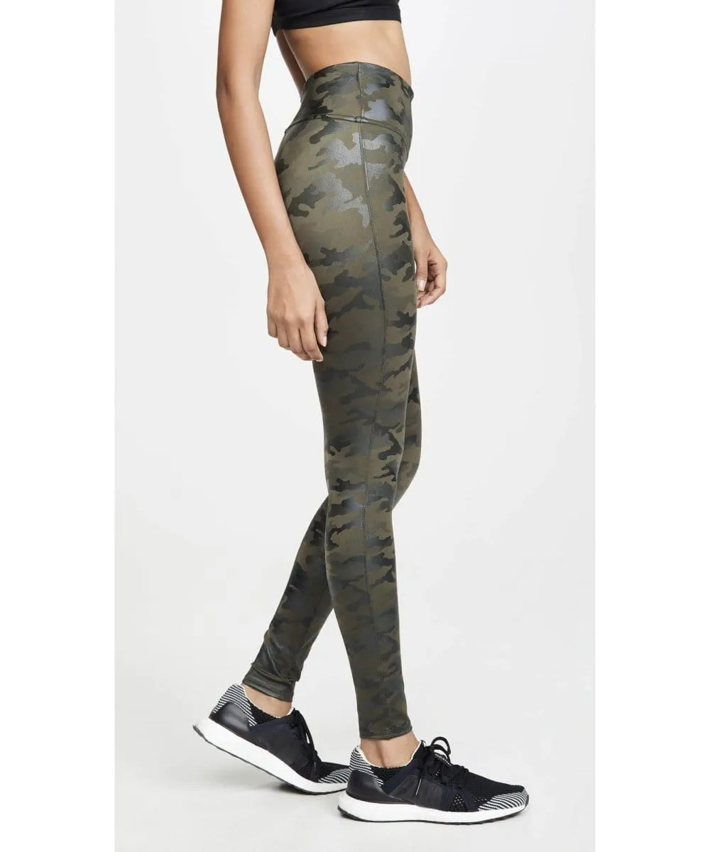 Faux Leather Leggings, Matte Green Camo