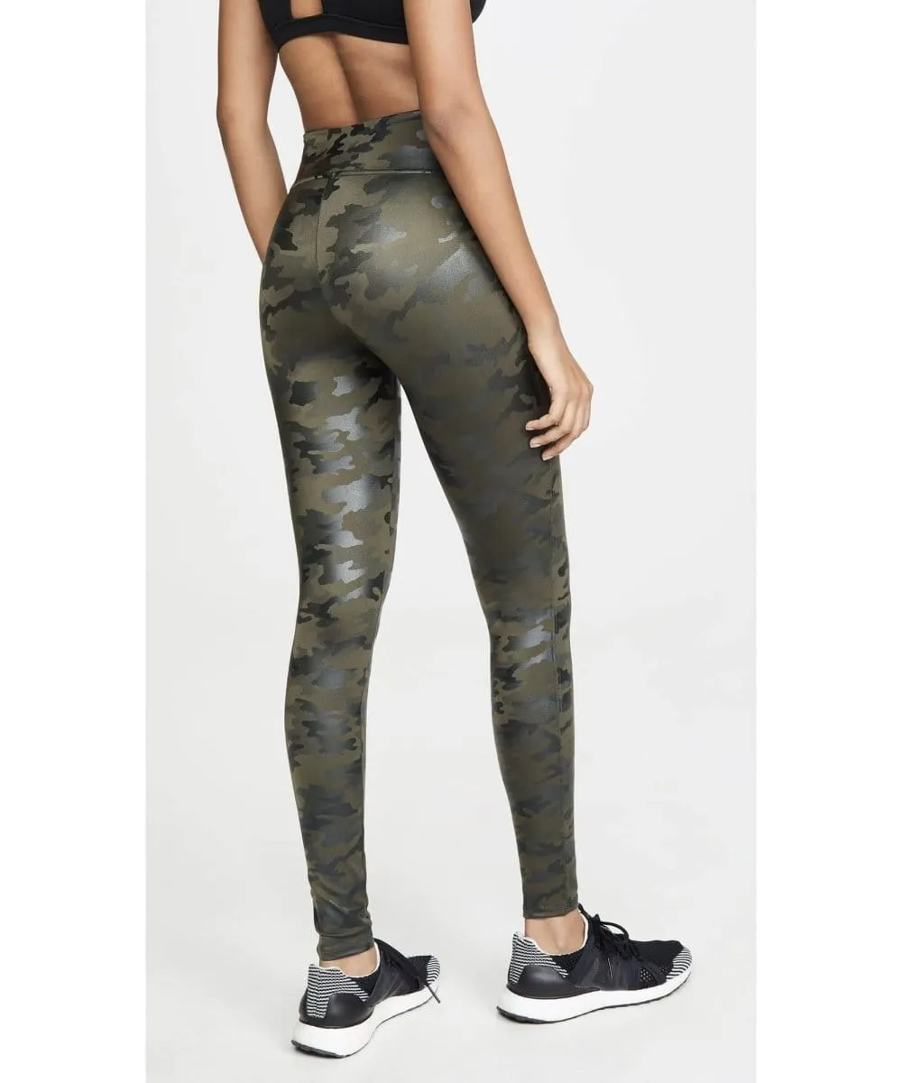 Faux Leather Leggings, Matte Green Camo