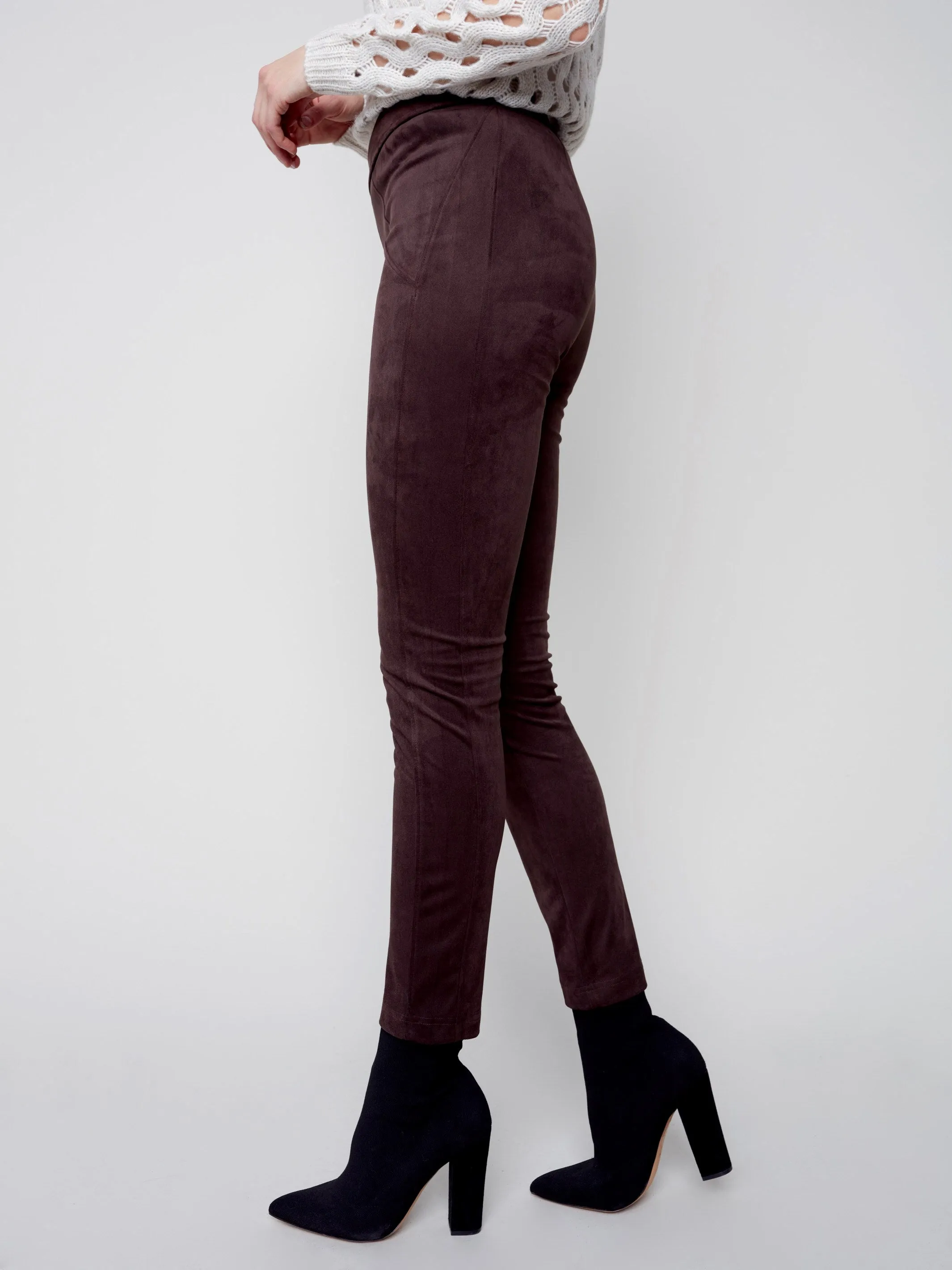Faux Suede Leggings - Chocolate