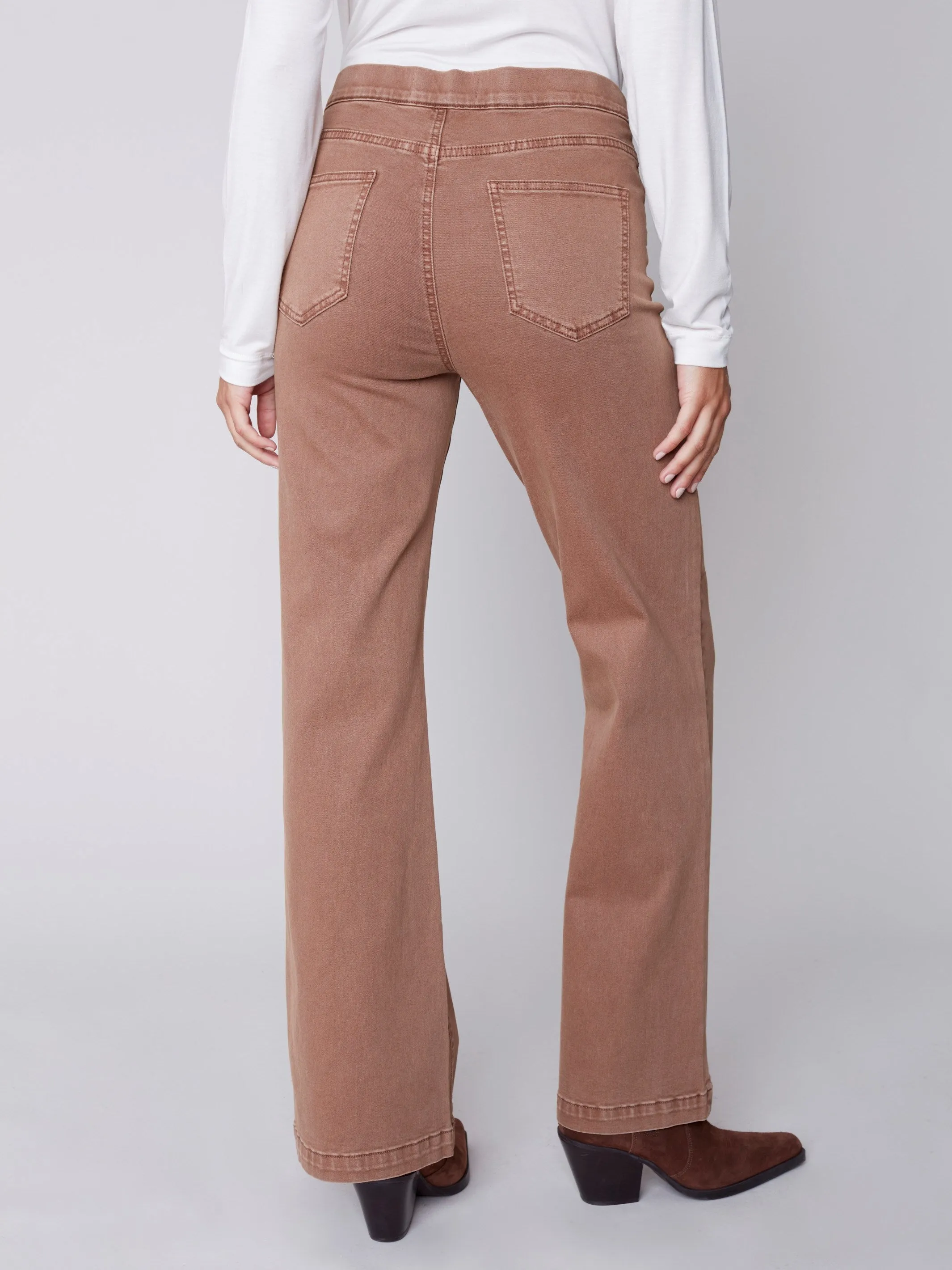 Flare Pull-on Jeans with Decorative Buttons - Truffle