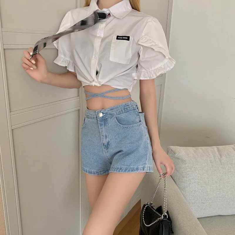 Kawaii Frenal Cutout Denim Hot Shorts