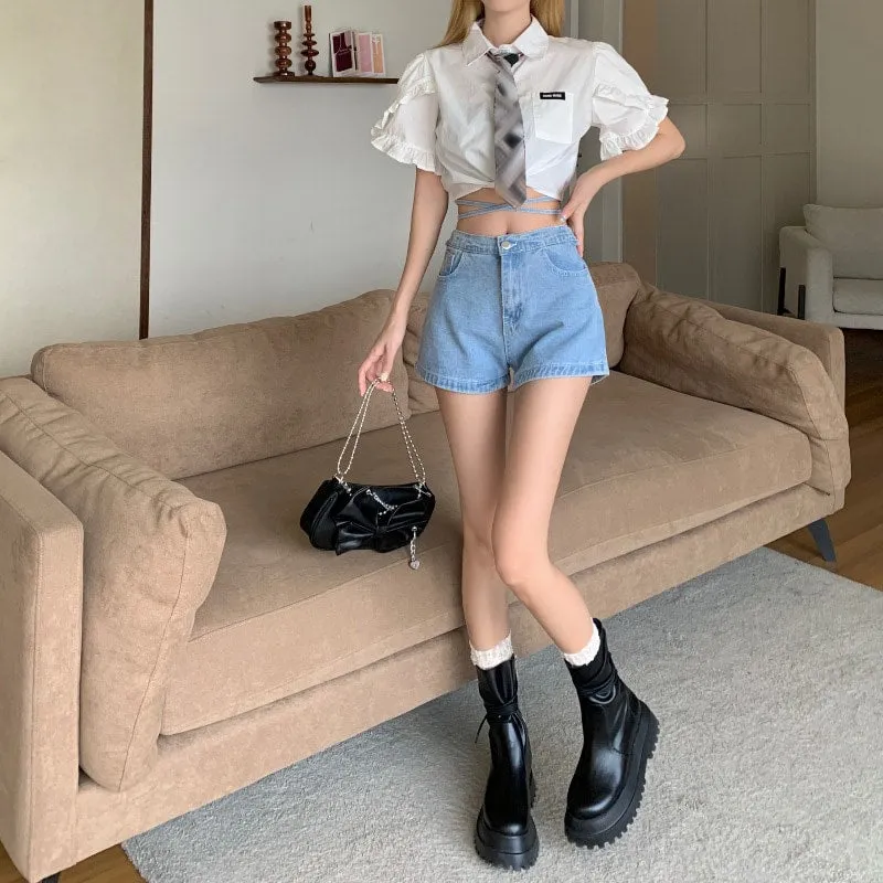 Kawaii Frenal Cutout Denim Hot Shorts