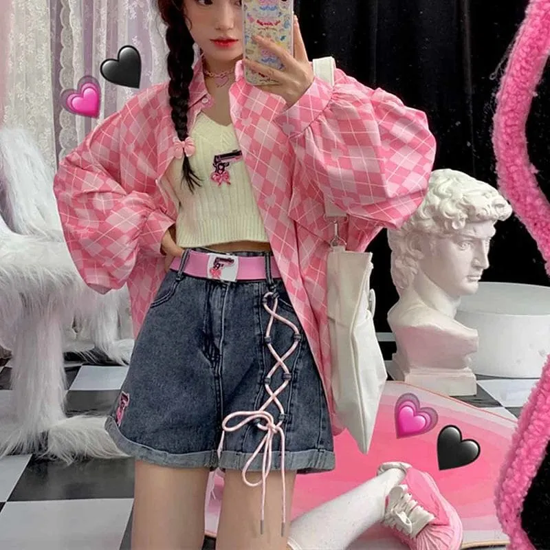 Kawaii Lace Up Summer Denim Shorts