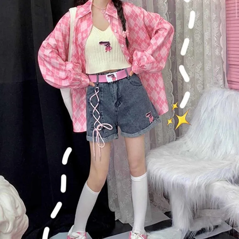 Kawaii Lace Up Summer Denim Shorts