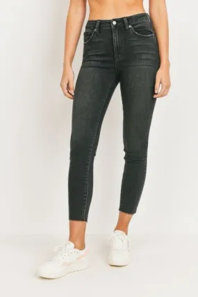 *LORA HIGH RISE COPPED SKINNY WASHED BLACK DENIM