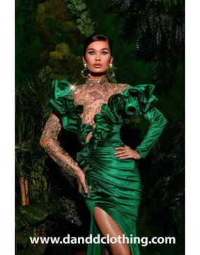 Luxury Evening Dress Green Satin