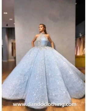 Luxury Evening Dress Light Blue Floor length
