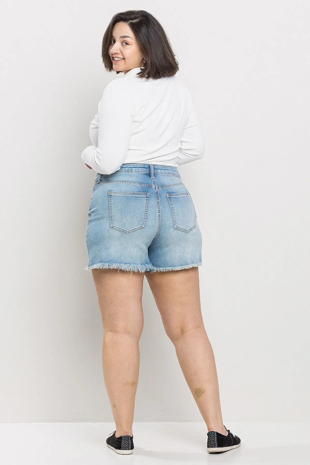 (Plus) Frayed High Rise Shorts