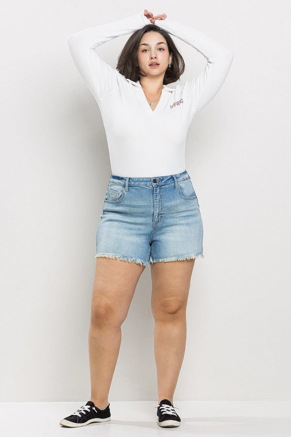(Plus) Frayed High Rise Shorts