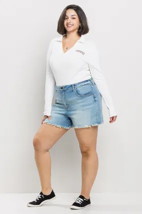 (Plus) Frayed High Rise Shorts