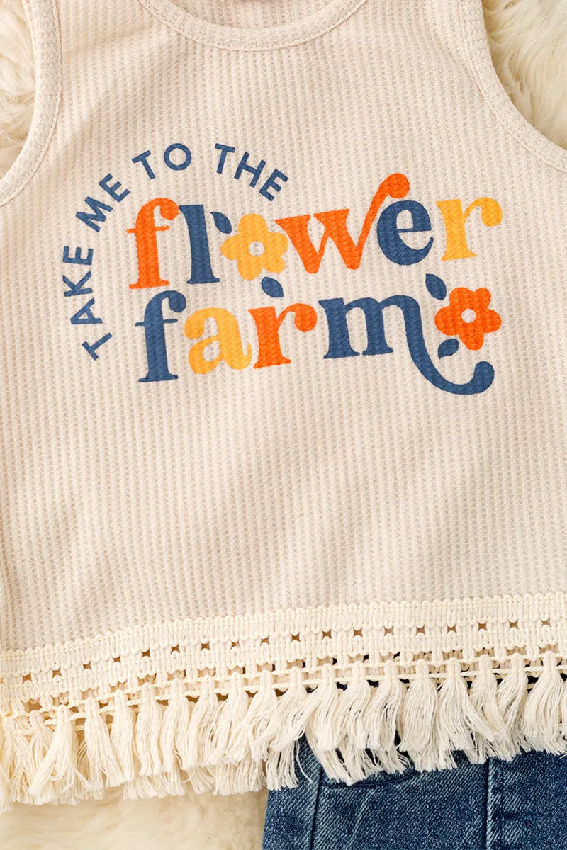 "Take me to the flower farm" girls tank top & denim shorts.  OFG50407 AMY