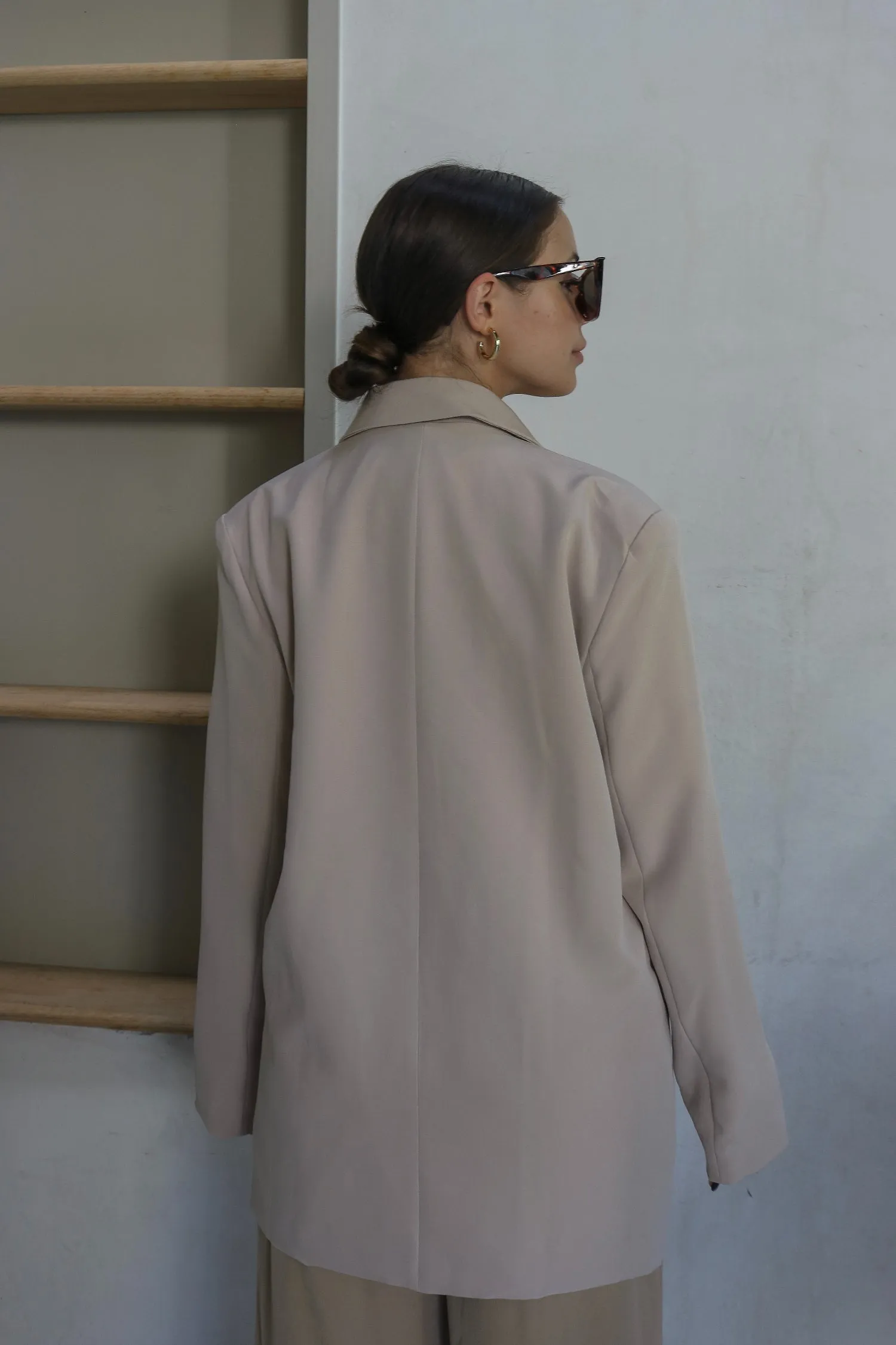 'Rhodes' Woven Oversized Double Breasted Blazer in Sand