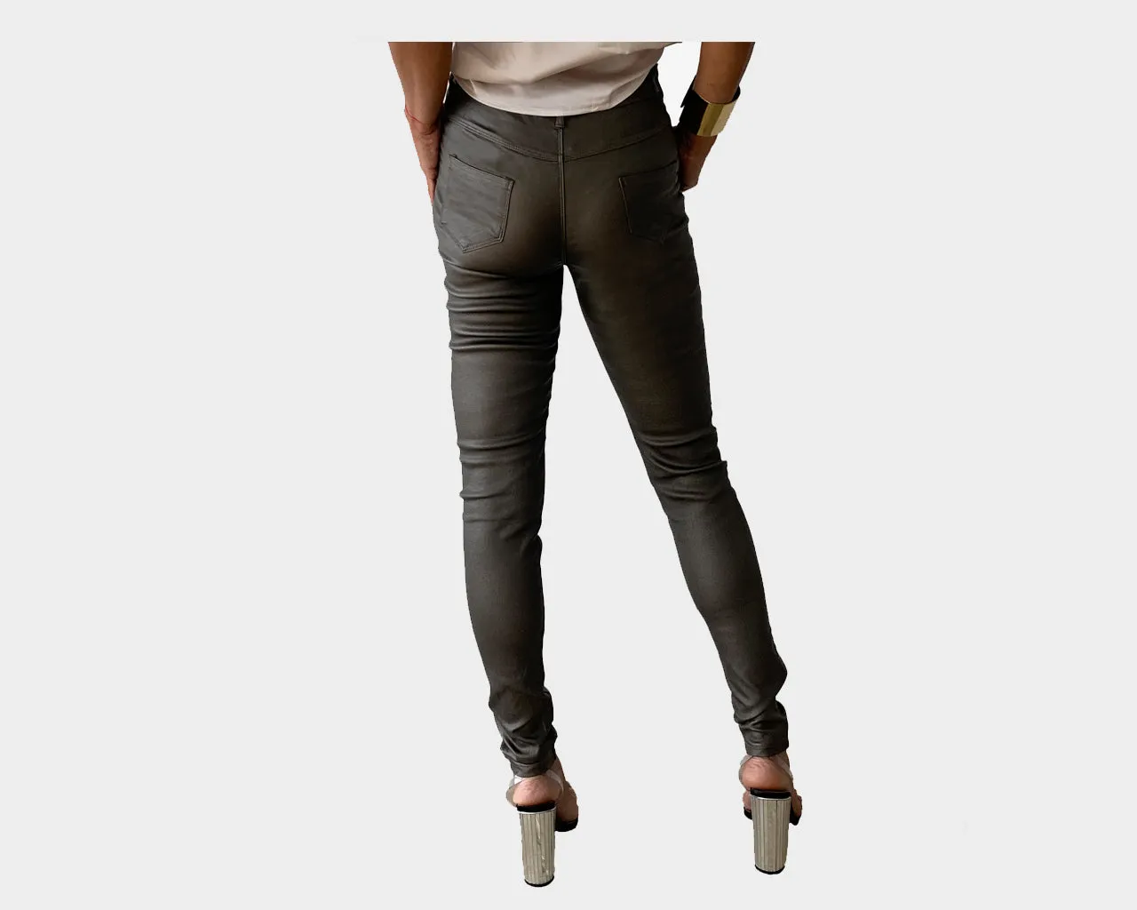 Sand Rust Taupe Subtle Metallic Vegan stretch jeans - The Milano