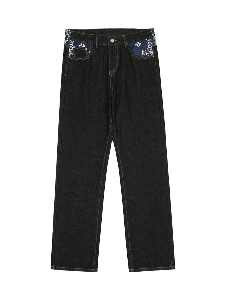 Sneakerhill Petal Letter Baggy Jeans