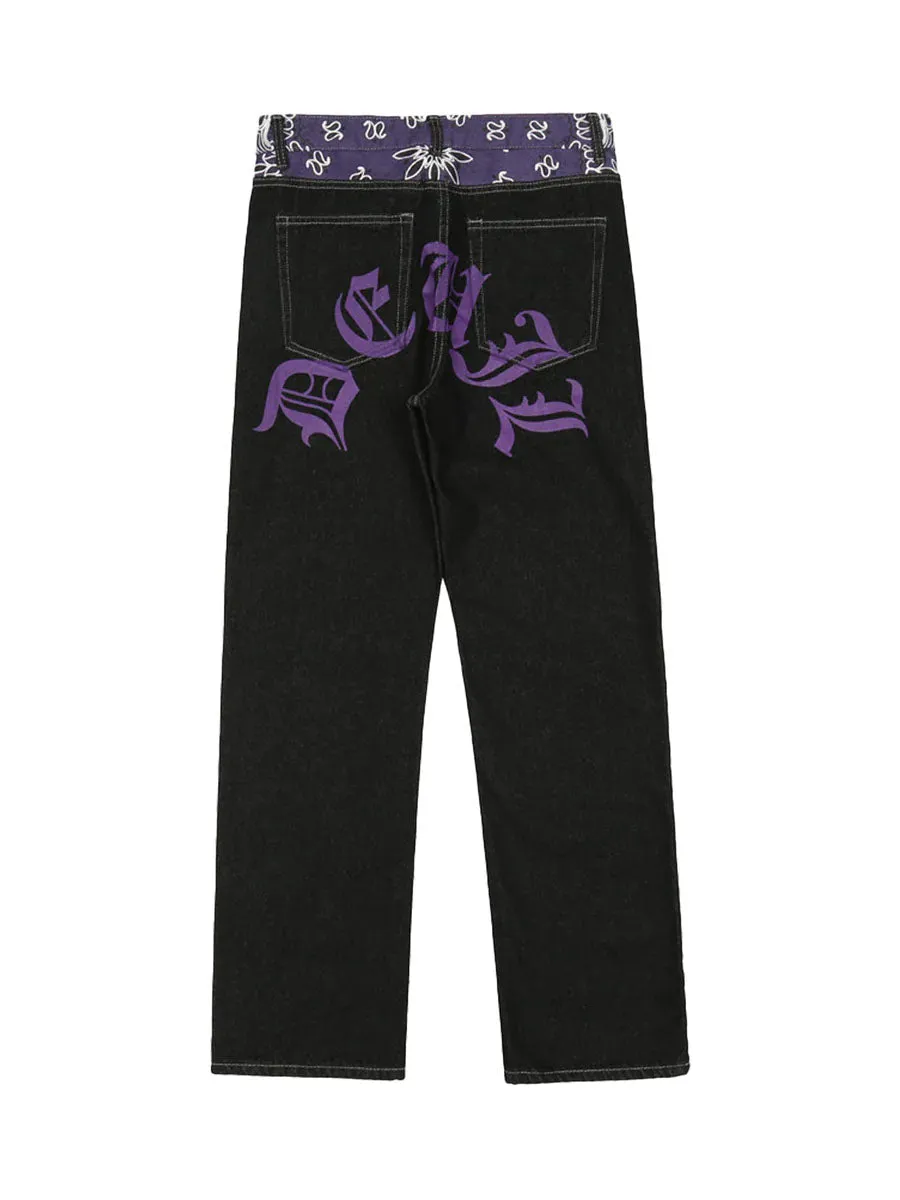 Sneakerhill Petal Letter Baggy Jeans